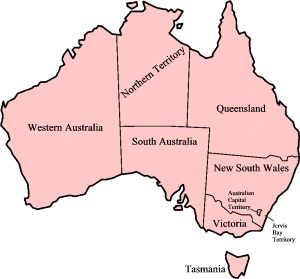 Map of Australian States and Territories