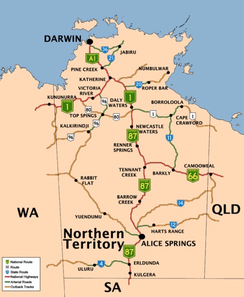 Northern Territory of Australia Road Network Map
