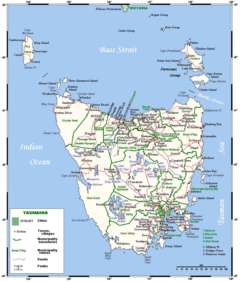 Tasmania Australia Road Network Map