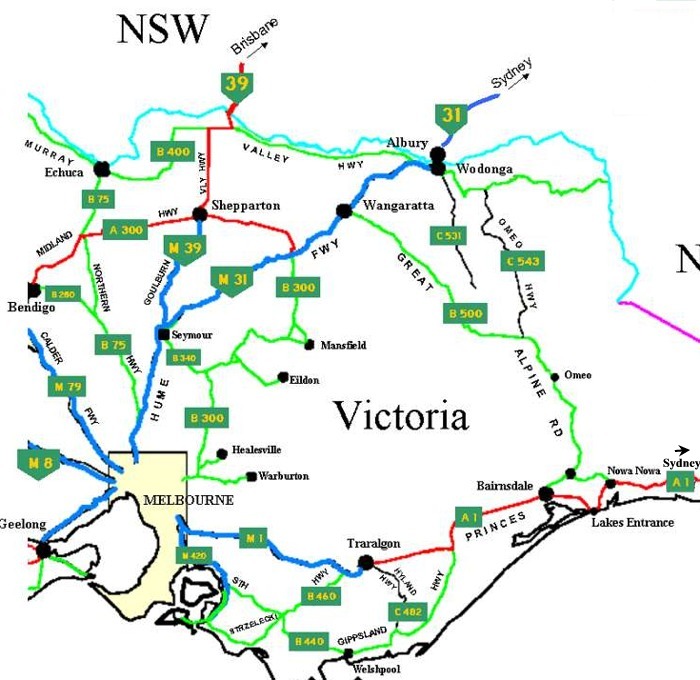 Eastern Victoria Australia Road Network Map