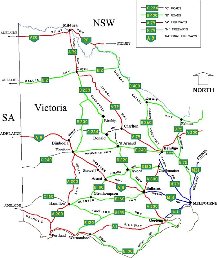 Western Victoria Australia Road Network Map