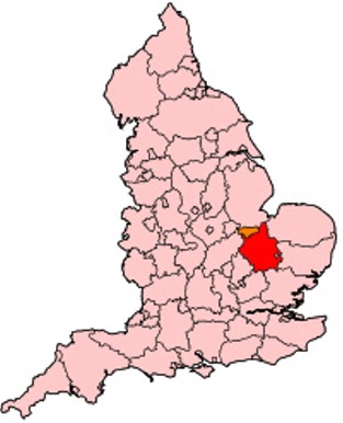 Map of the location of Cambridgeshire in England