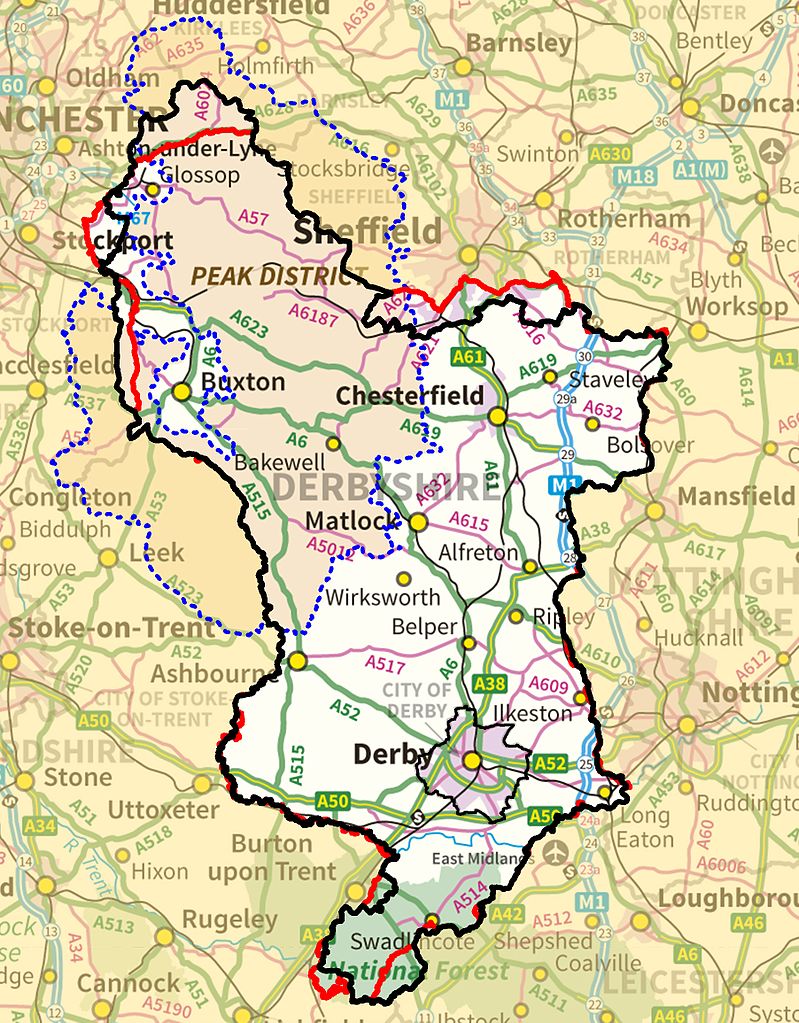 Large detailed Derbyshire England map