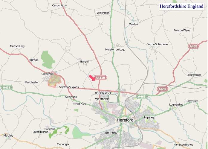 Large Herefordshire England map