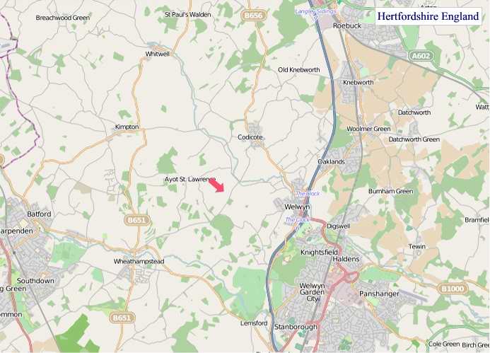 Large Hertfordshire England map