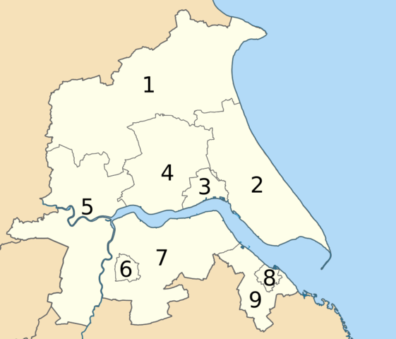 Districts of Humberside 1974 to 1996 map