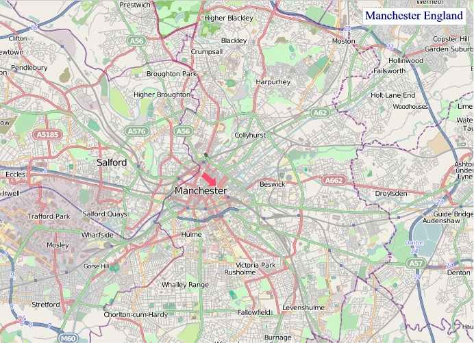 Large Manchester England map