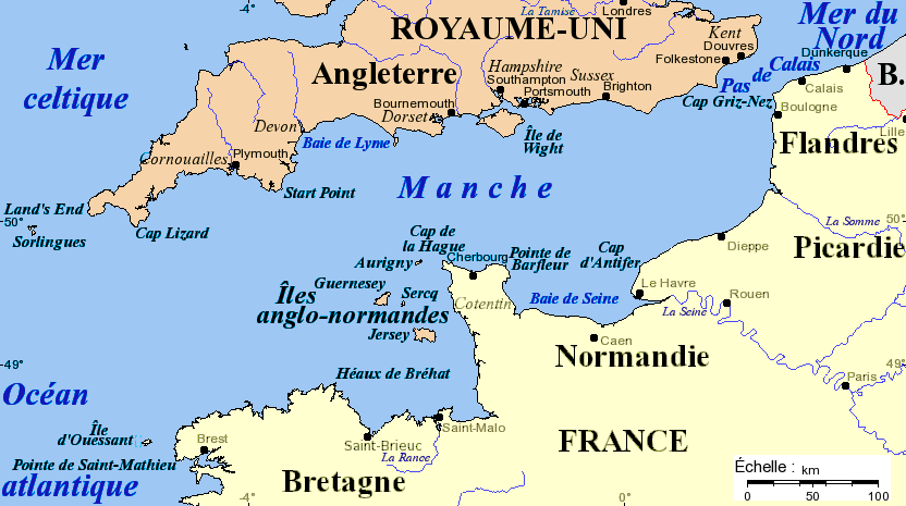 English Channel Map with French nomenclature