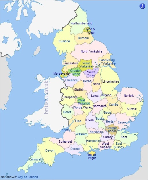 Large Detailed UK Counties Map for England