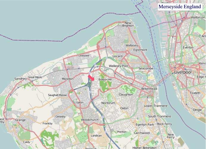 Large Merseyside England map