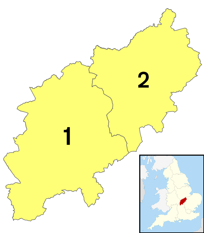 Large Northamptonshire numbered districts map