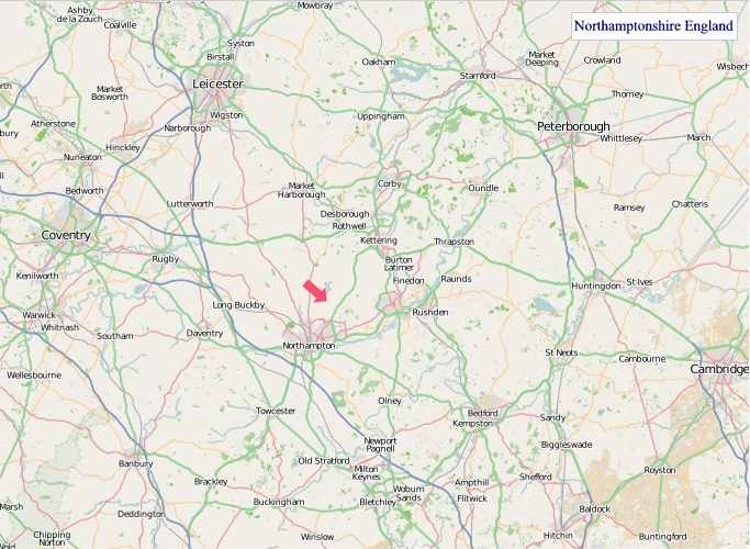 Large Northamptonshire England map