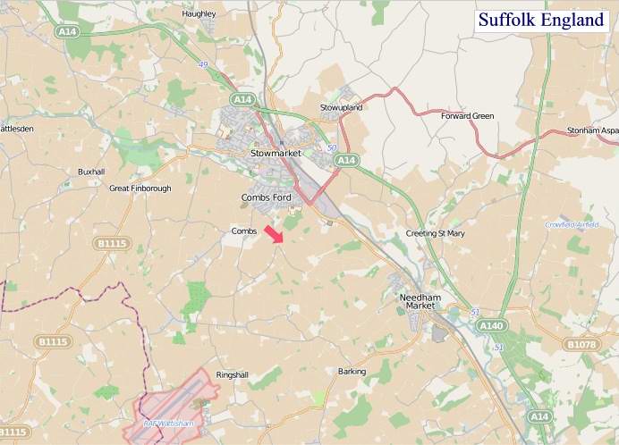 Large Suffolk England map