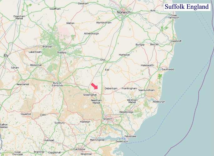 Large Suffolk England map