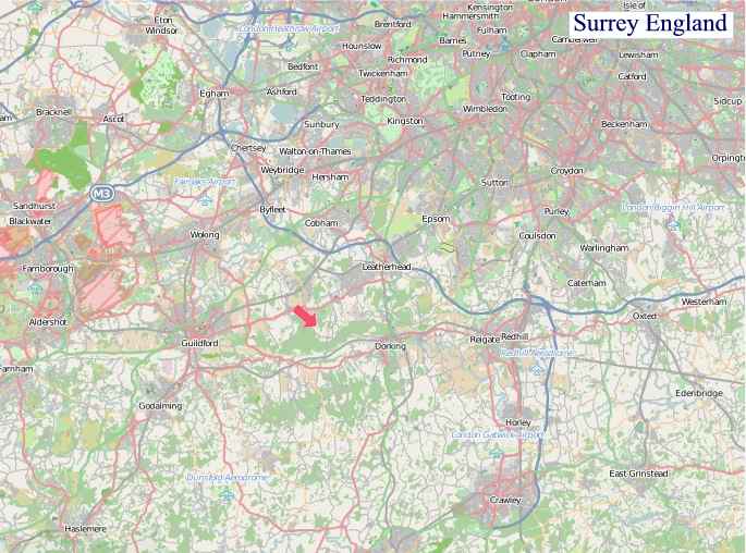 Large Surrey England map