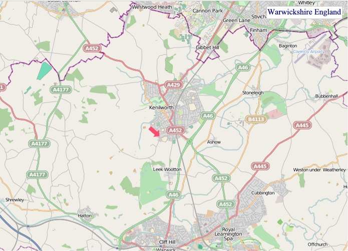 Large Warwickshire England map