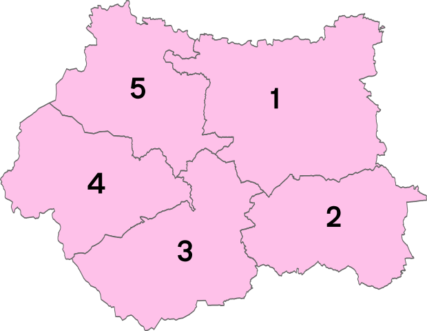 Large West Yorkshire numbered districts map