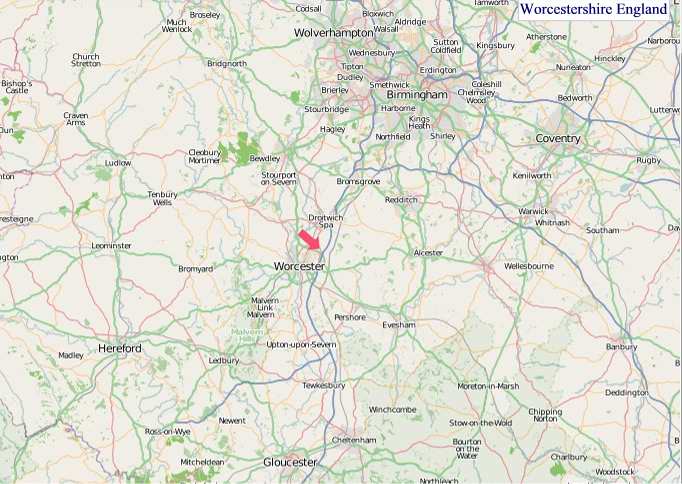 Large Worcestershire England map