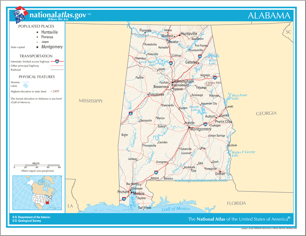 Map of Alabama State.
