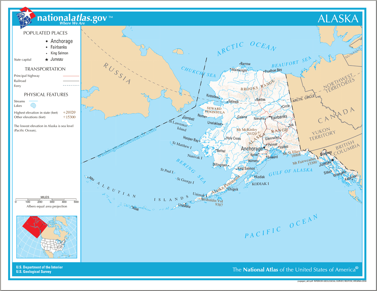 Map of Alaska State.