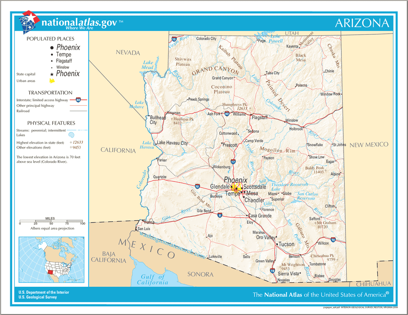 Map of Arizona State.
