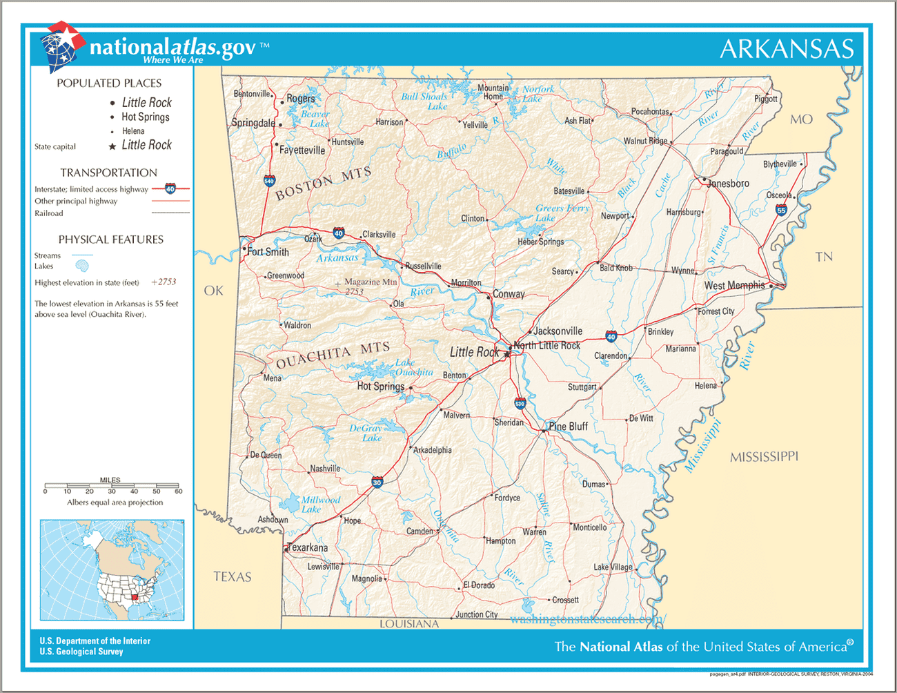 Map of Arkansas State.
