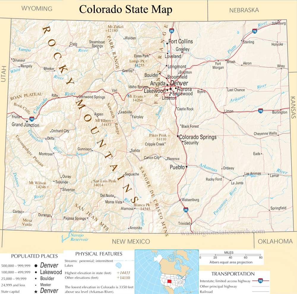 A large detailed map of Colorado State.