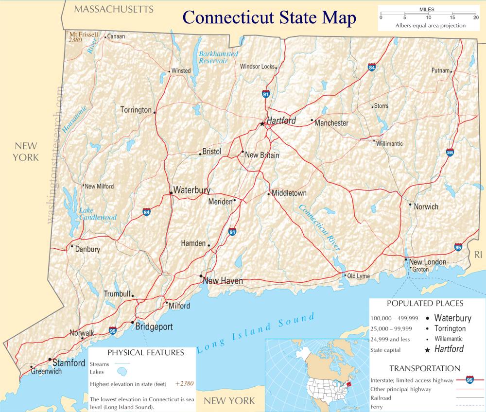 A large detailed map of Connecticut State.