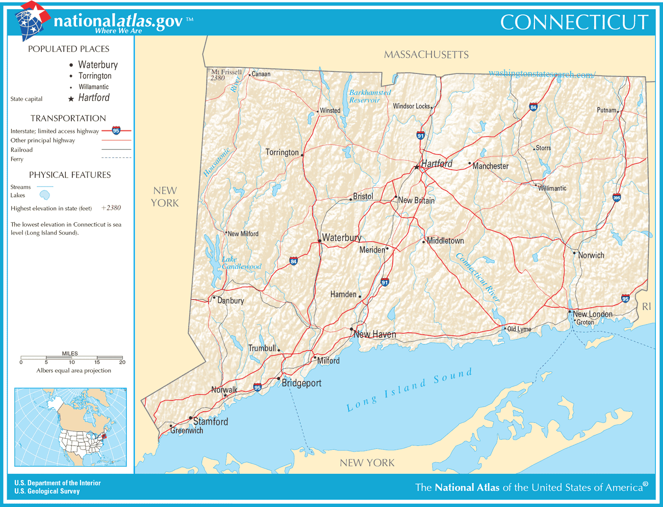 Map of Connecticut State.