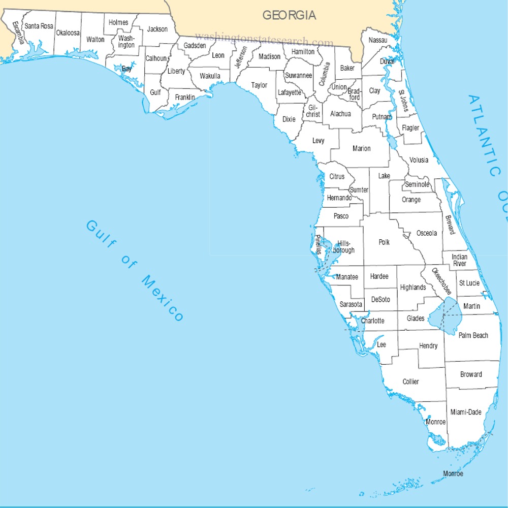 A large detailed Florida State County Map