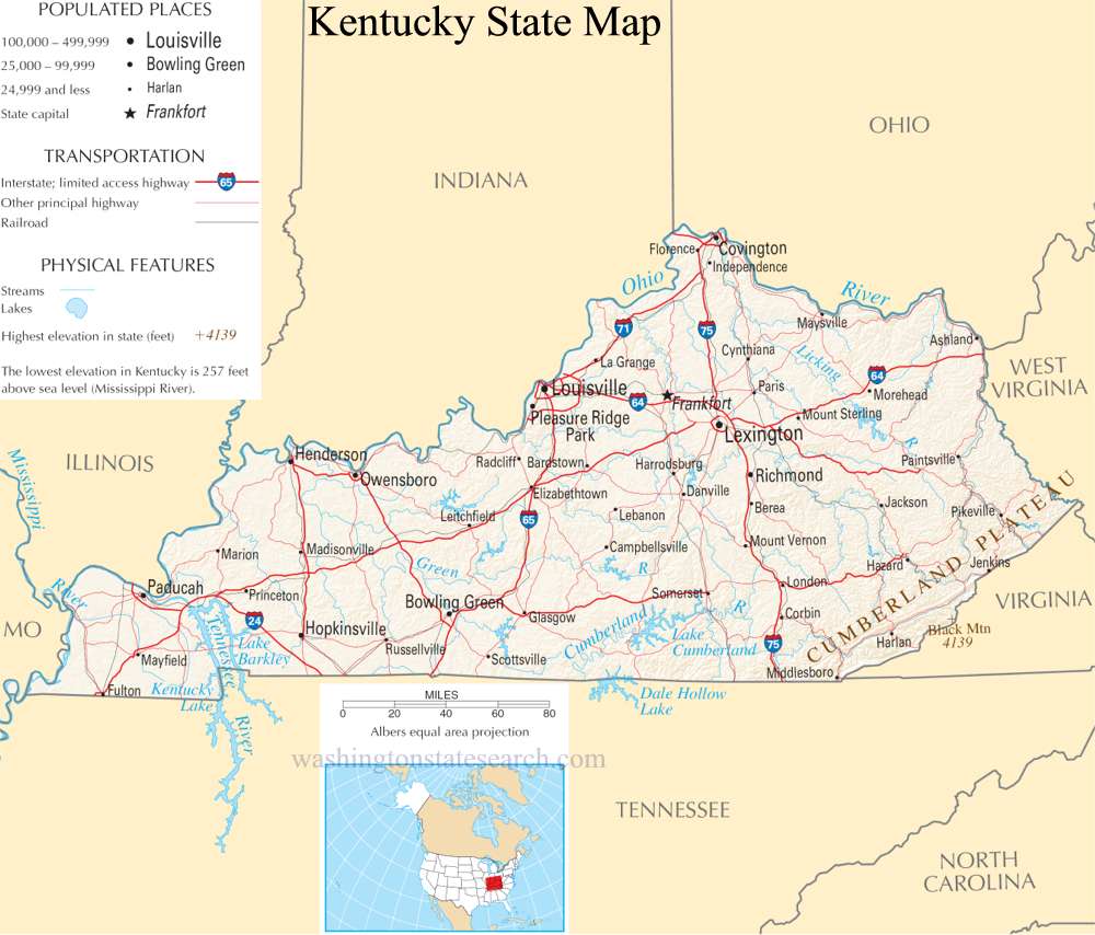 A large detailed map of Kentucky State.