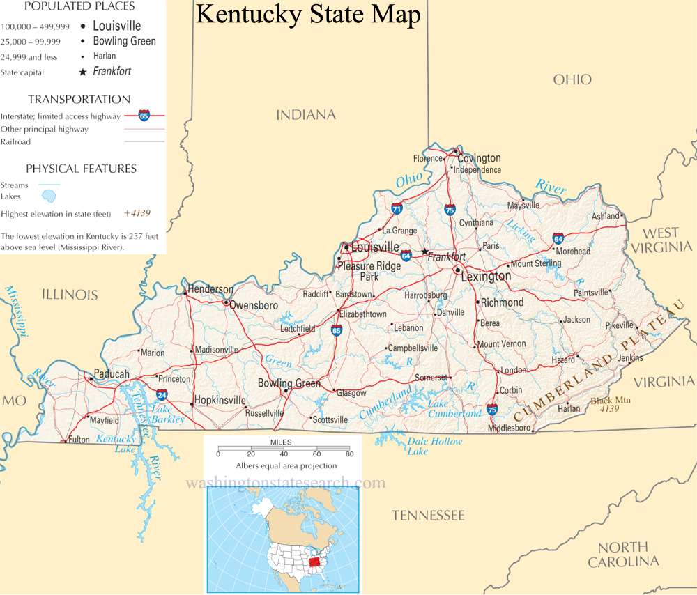 A large detailed map of Kentucky State.