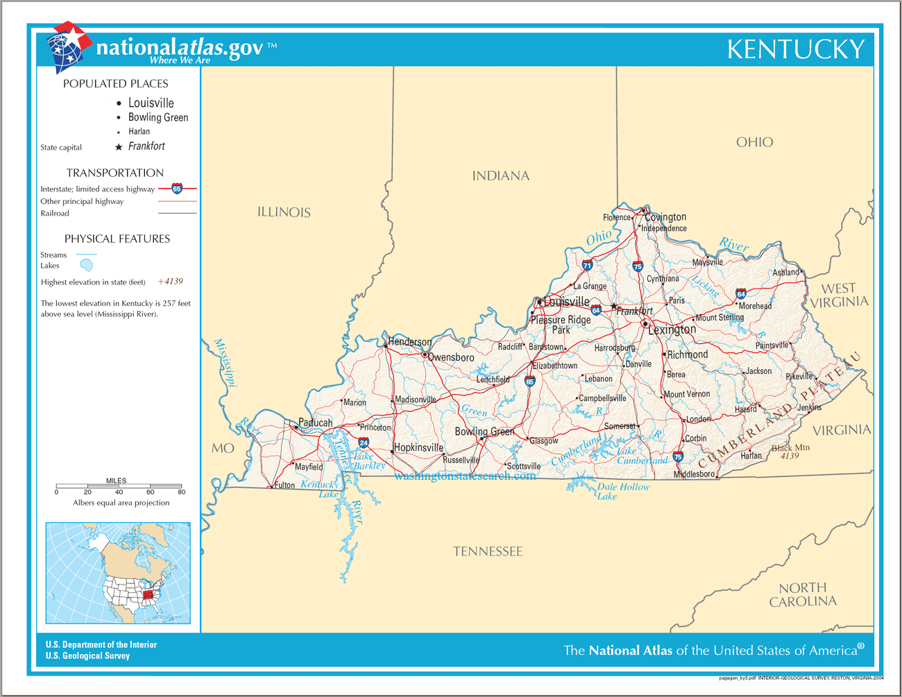 Map of Kentucky State.