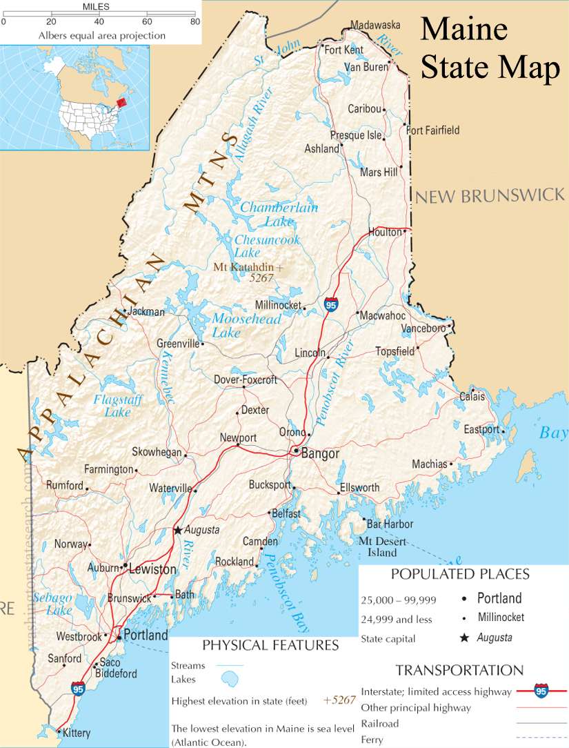 A large detailed map of Maine State.