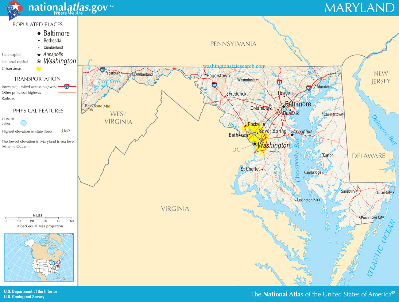 Map of Maryland State.