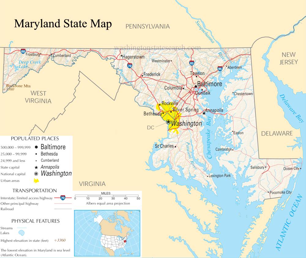 A large detailed map of Maryland State.