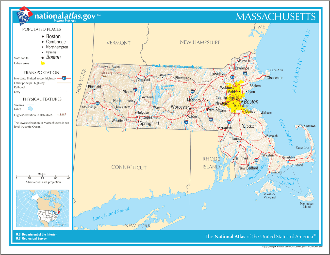 Map of Massachusetts State.