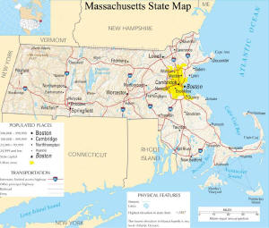 A large map of Massachusetts State USA