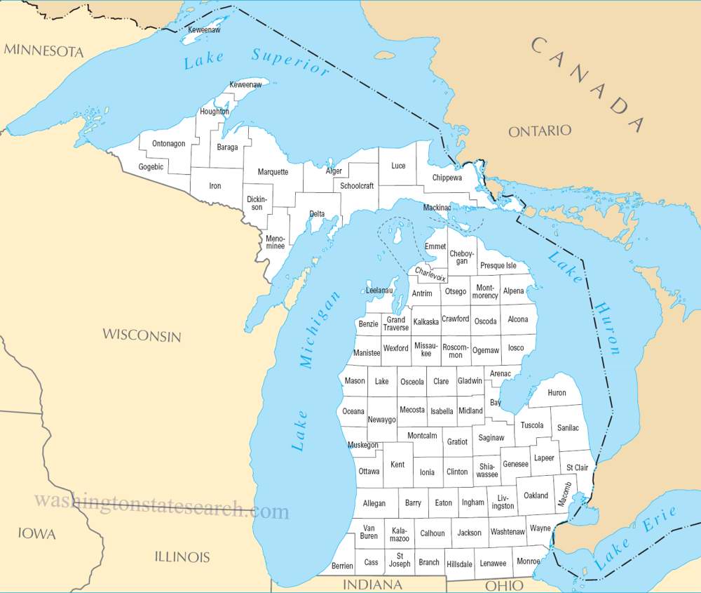 A large detailed Michigan State County Map