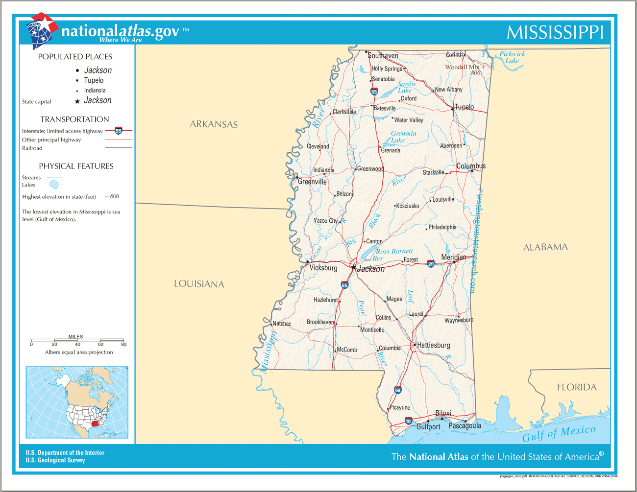 Map of Mississippi State.