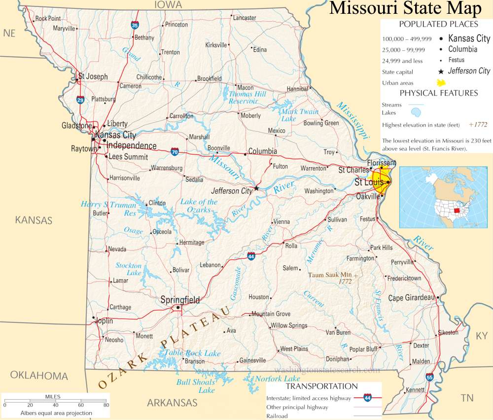 A large detailed map of Missouri State.
