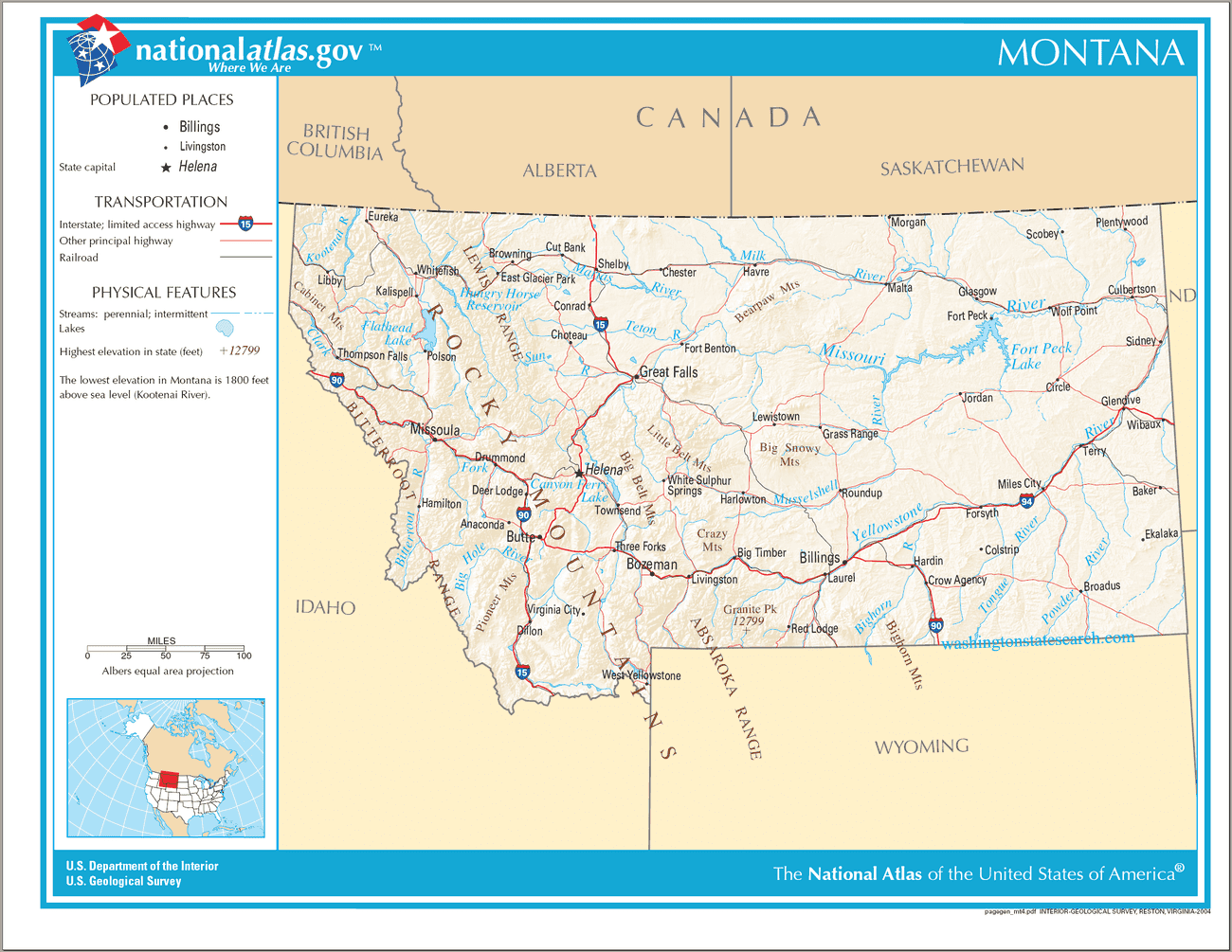 Map of Montana State.