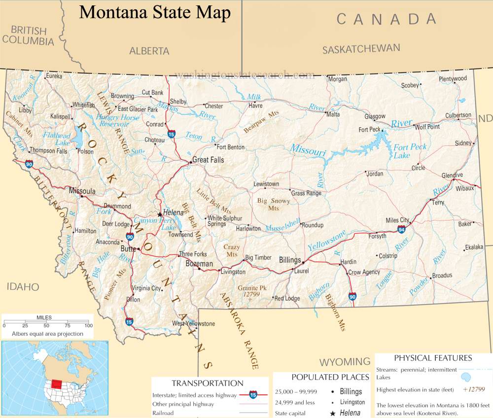 A large detailed map of Montana State.