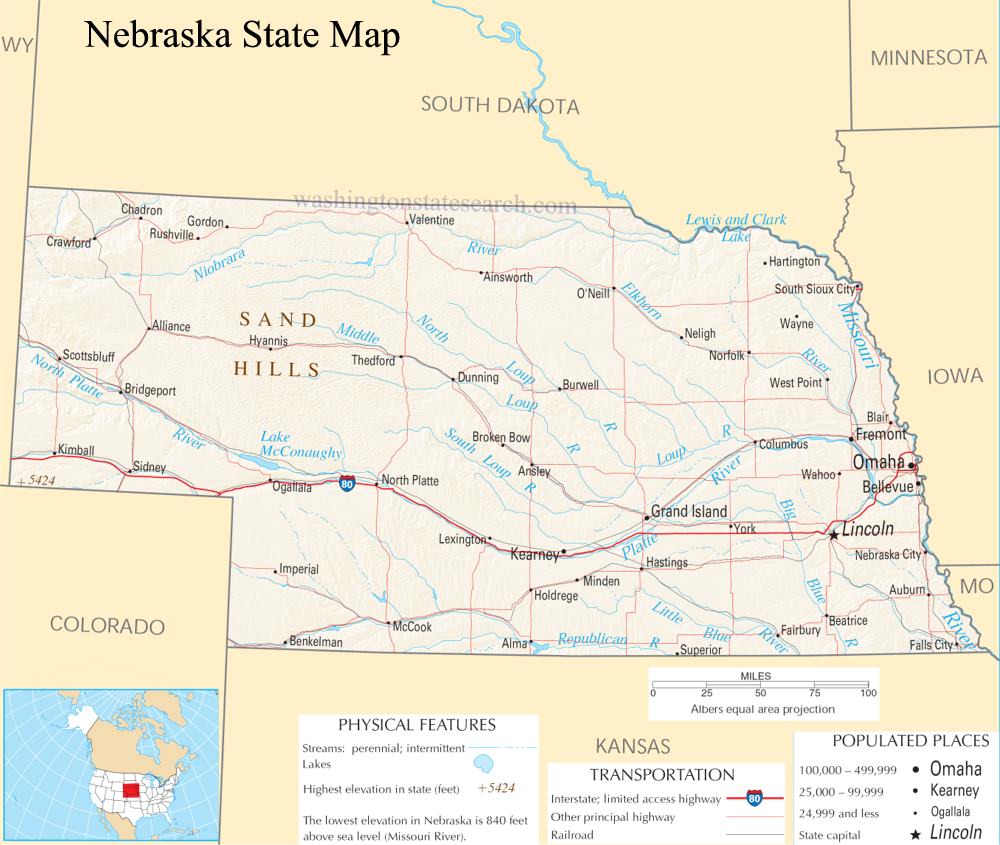 A large detailed map of Nebraska State.
