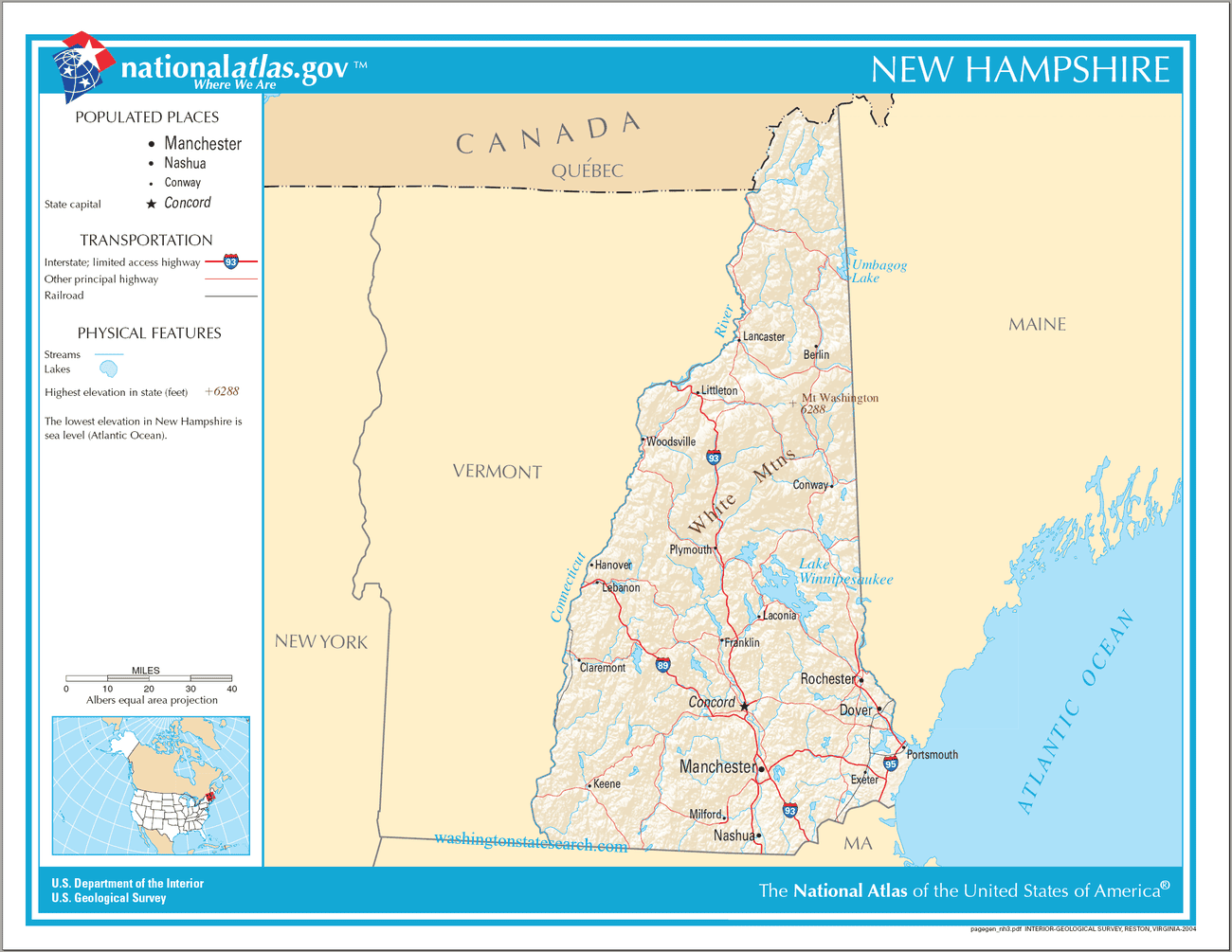 Map of New Hampshire State.