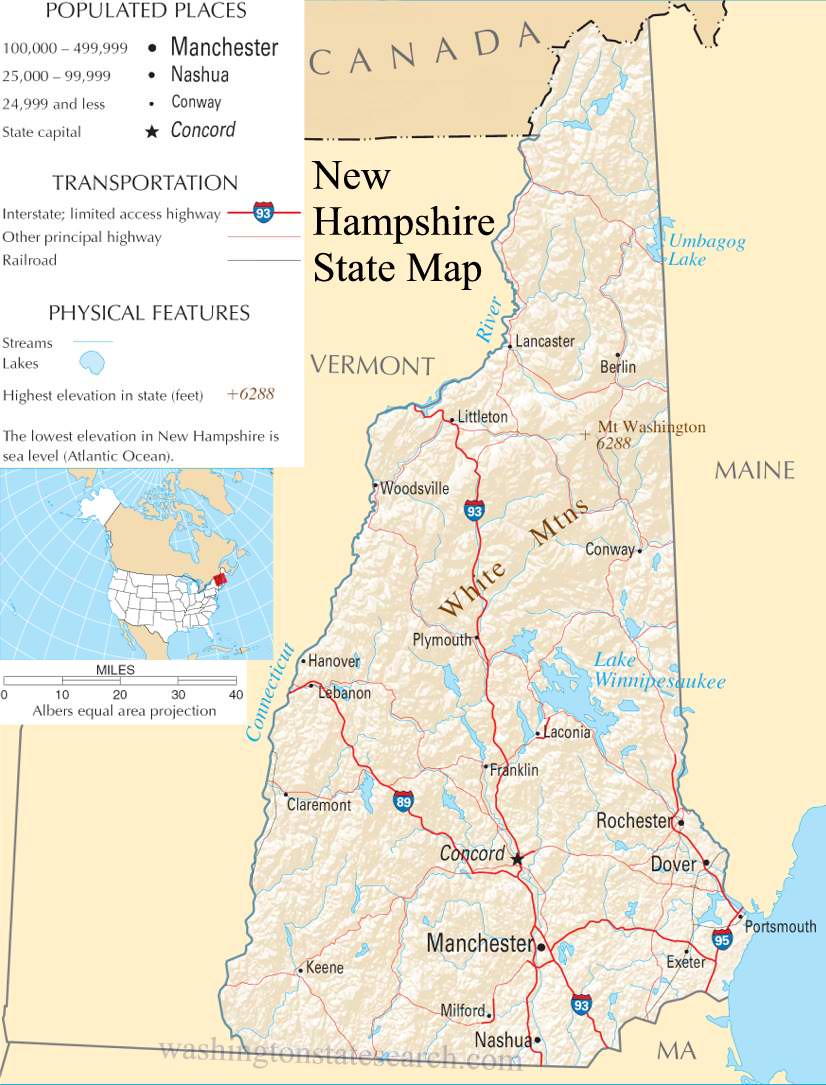 A large detailed map of New Hampshire State.