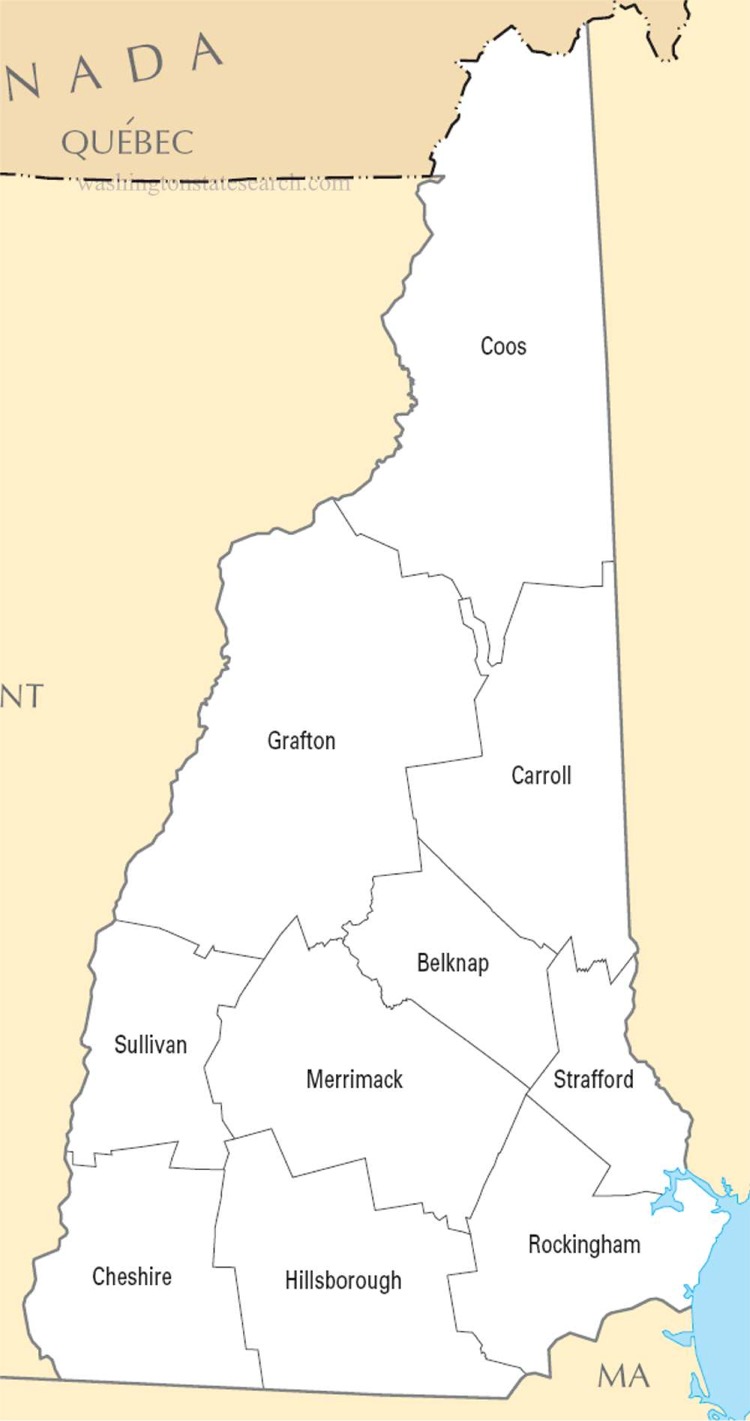 A large detailed New Hampshire State County Map