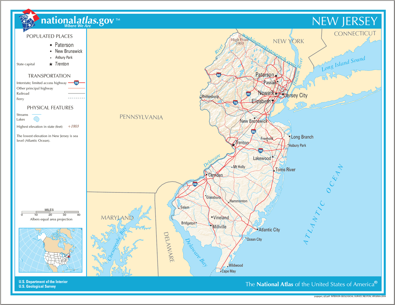 Map of New Jersey State.