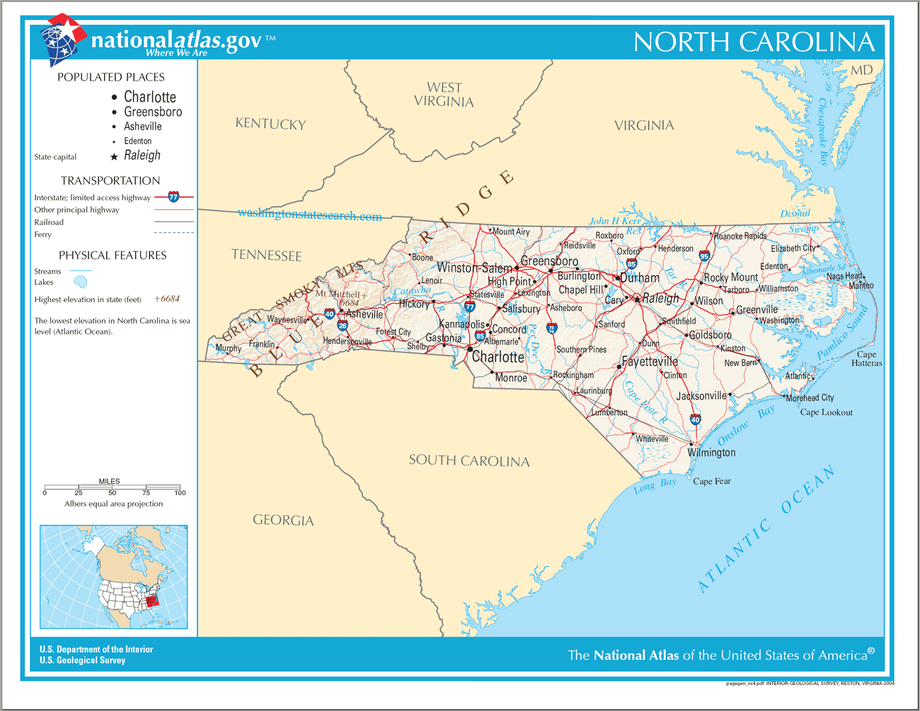 Map of North Carolina State.