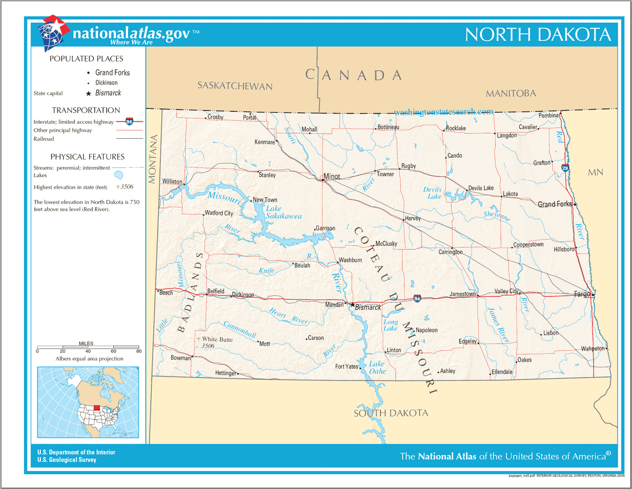 Map of North Dakota State.